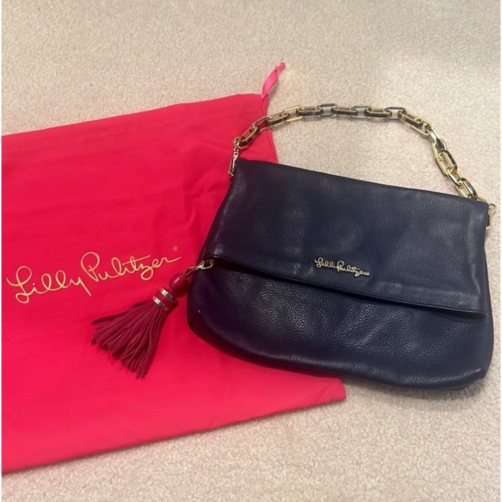 🩷 EUC Lilly Pulitzer Worth It True Navy Leather Purse/Clutch 🩷